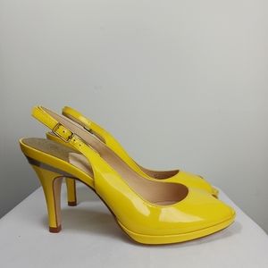 New Cole Haan Womens Shoes Size 7.5B Yellow Slingback Heels Patent Leather Pumps